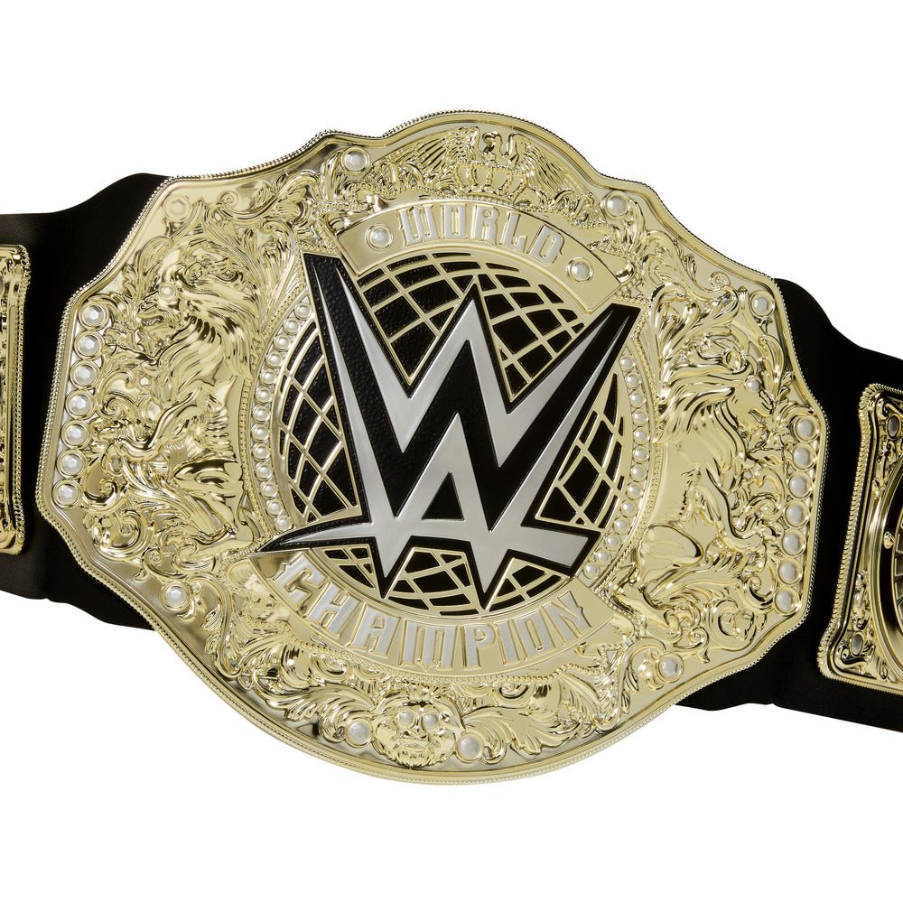 Mattel WWE Championship Belt worn by a kid in pretend match