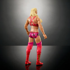 Mattel WWE Charlotte Flair display stand for premium collection presentation.