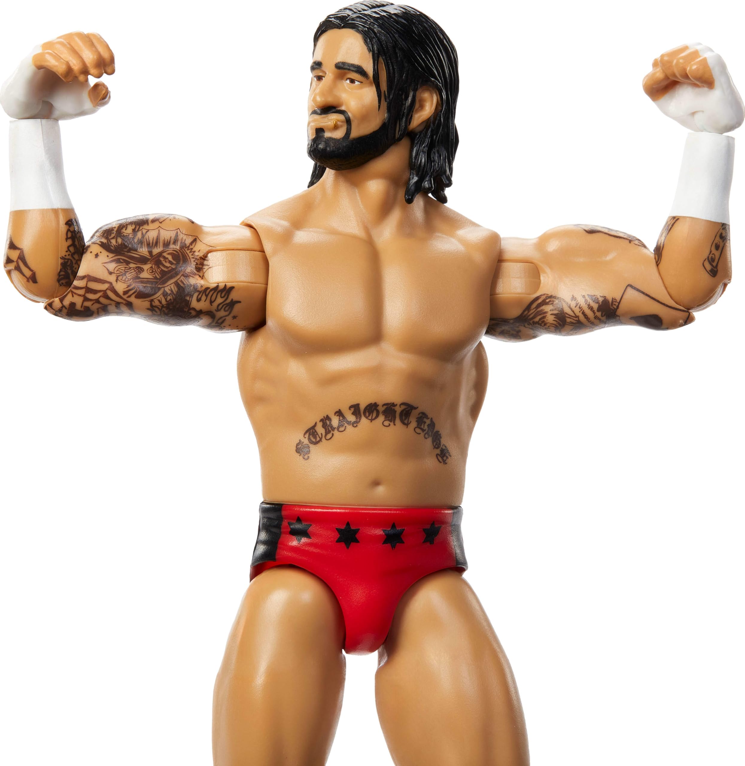 Mattel WWE Cm Punk TrueFX-inspired face detail for lifelike display.