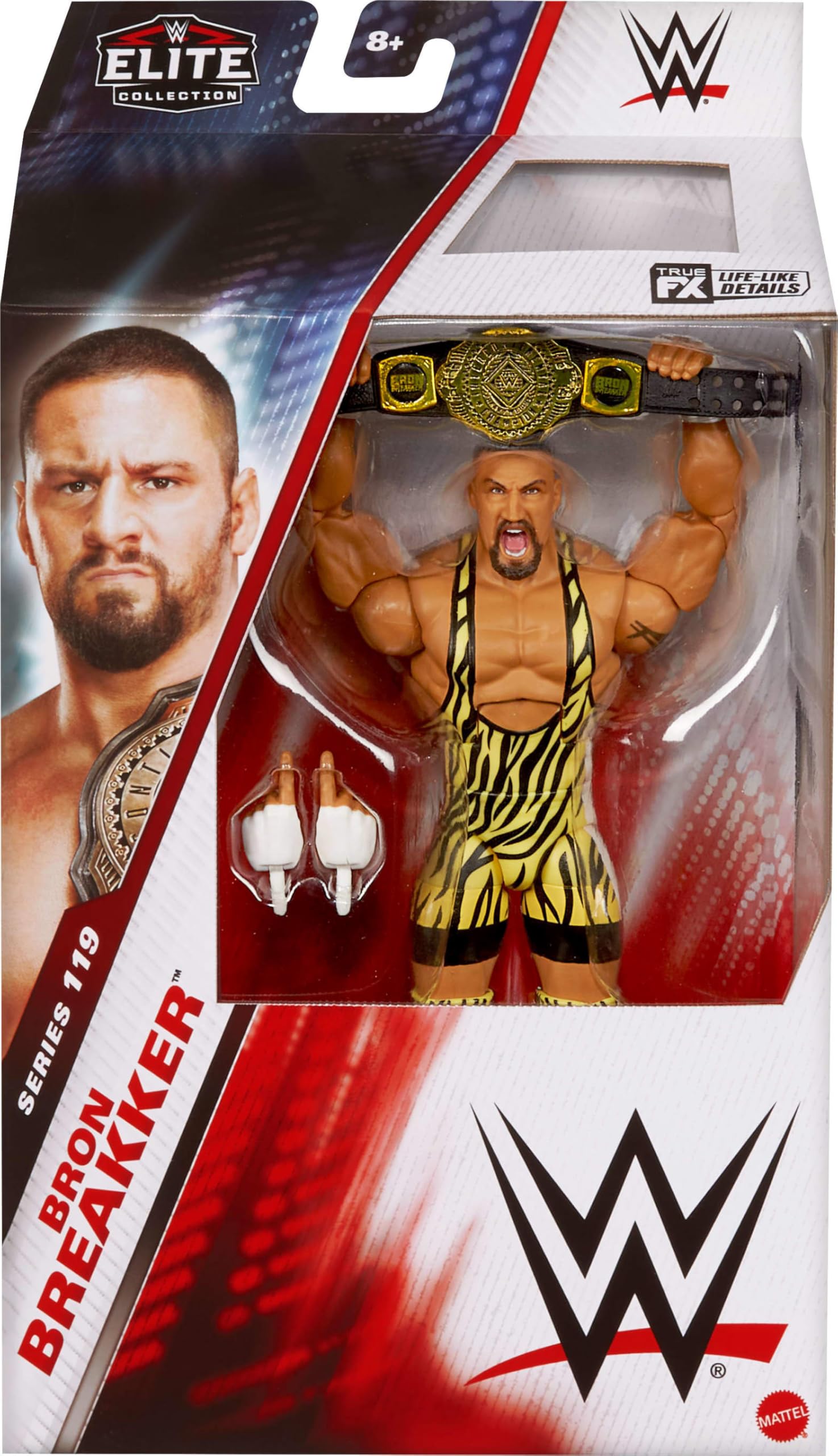 Mattel WWE Elite Bron Breaker pose articulation highlight for action pose play.