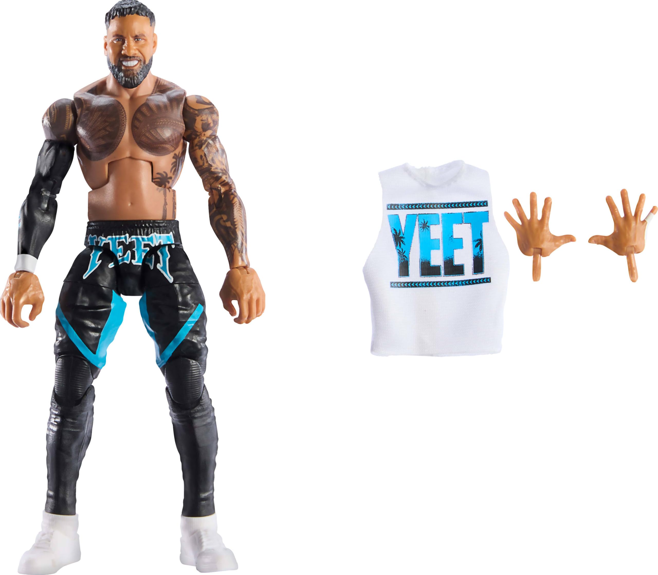 Mattel WWE Elite Jey Uso figure front view for display and play