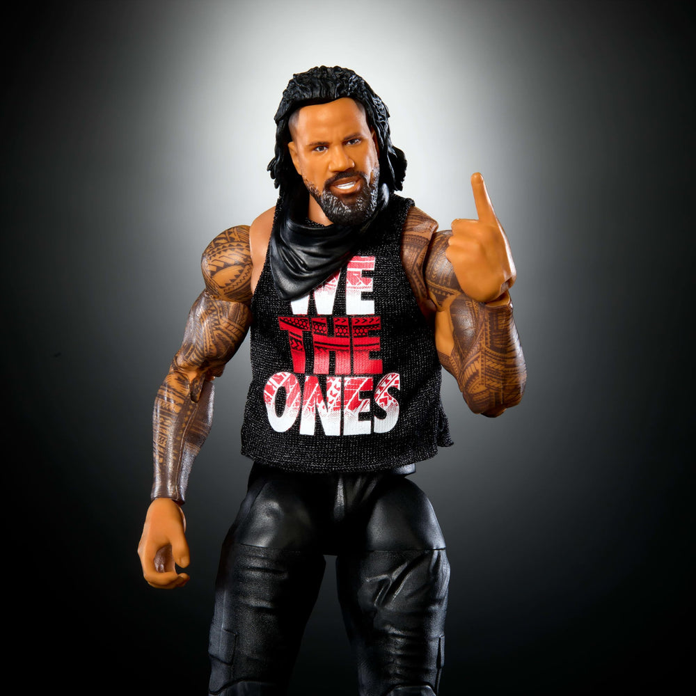 Mattel WWE Elite Jimmy Uso figure swappable hands for variety in action poses.