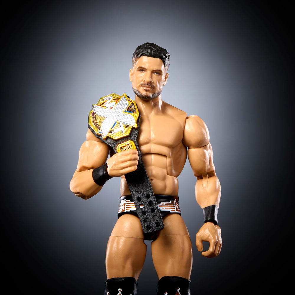 Mattel WWE Elite Ethan Page figure articulation closeup shows 25 points for fluid posing.