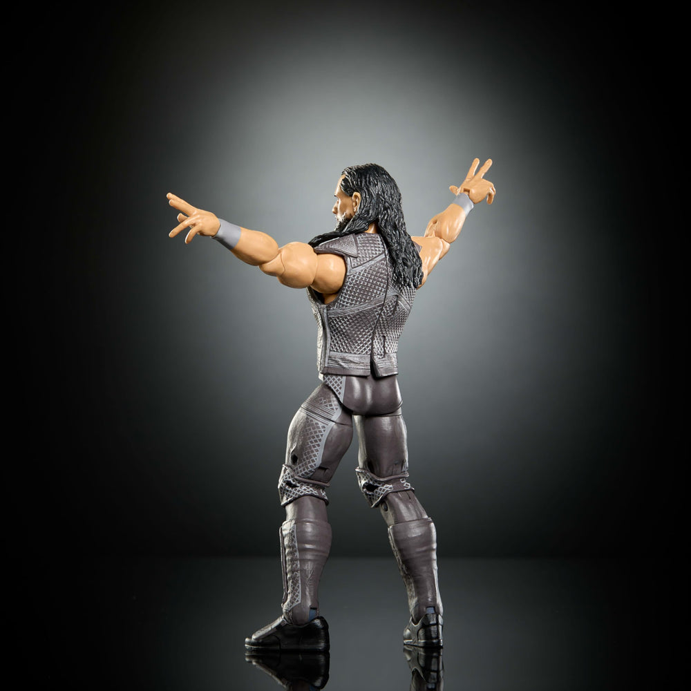 Mattel WWE Elite TrueFX facial detailing on Seth Rollins for lifelike expression.