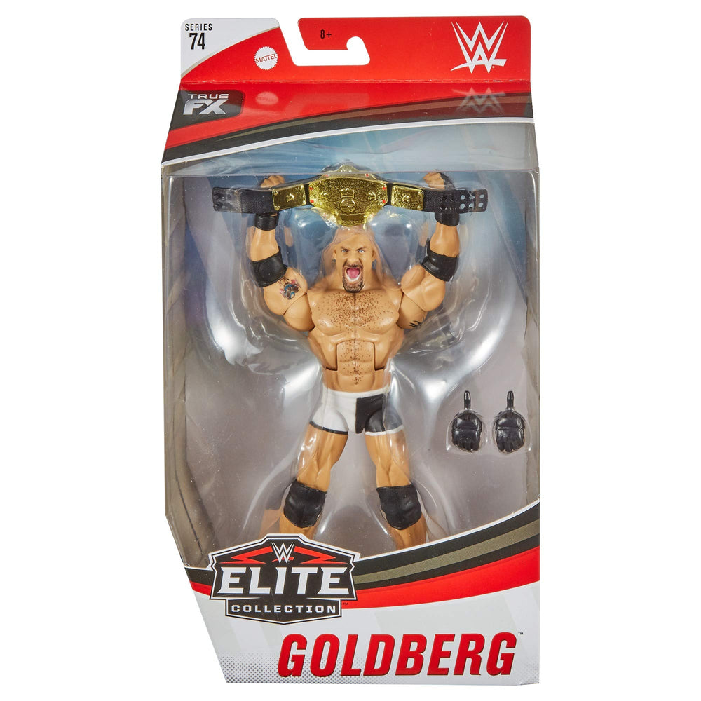 Mattel WWE Goldberg Elite 74 packaging box shows collectible presentation