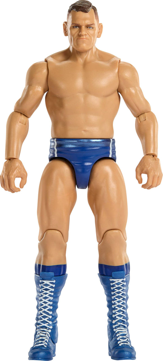 Mattel WWE Gunther action figure front view highlights authentic ring gear for display or play.