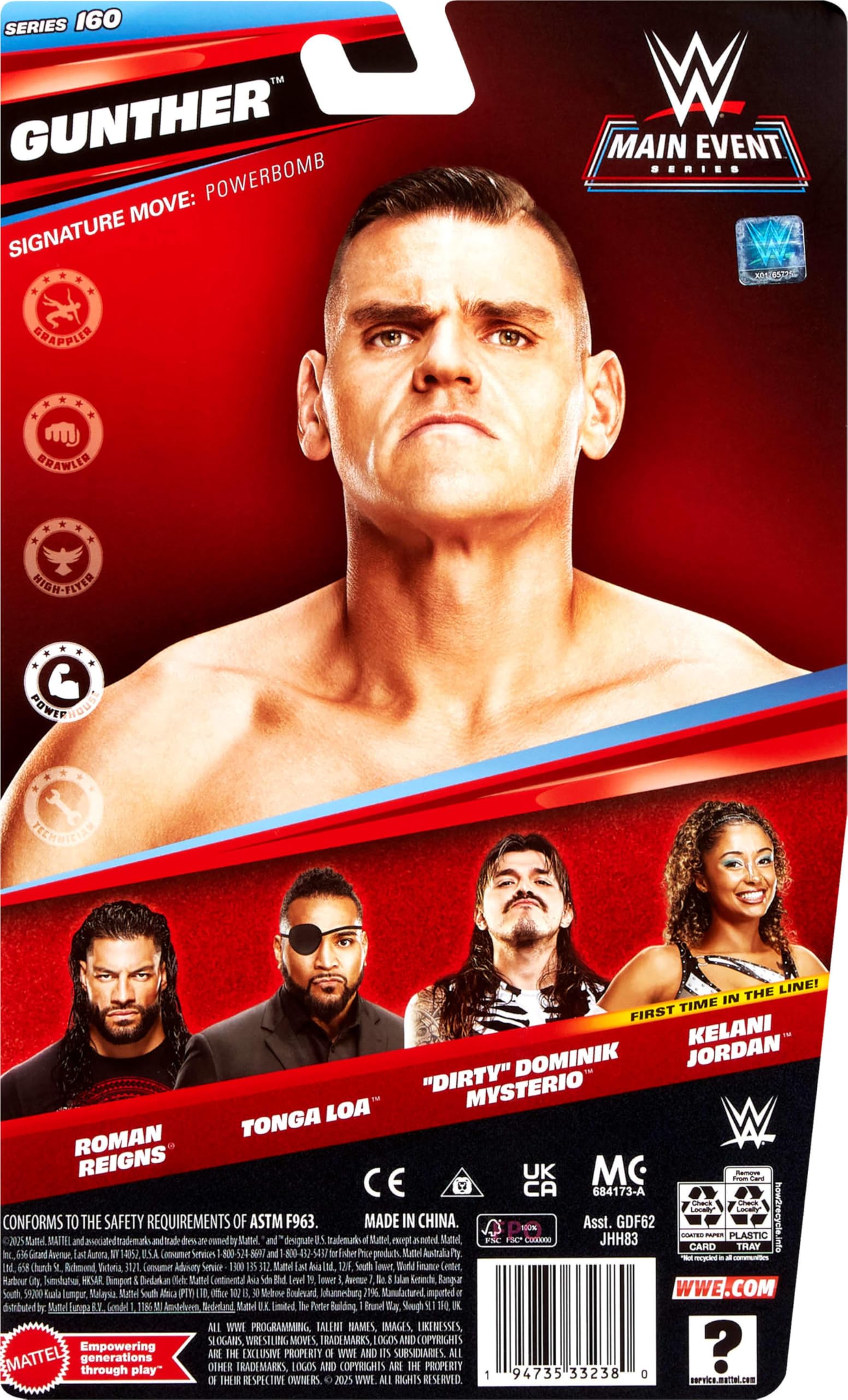 Mattel WWE Gunther dynamic posing image demonstrates versatile action for Main Event scenarios.