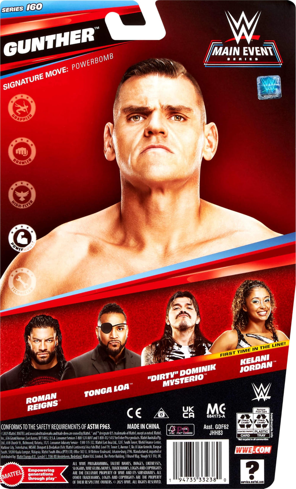 Mattel WWE Gunther dynamic posing image demonstrates versatile action for Main Event scenarios.