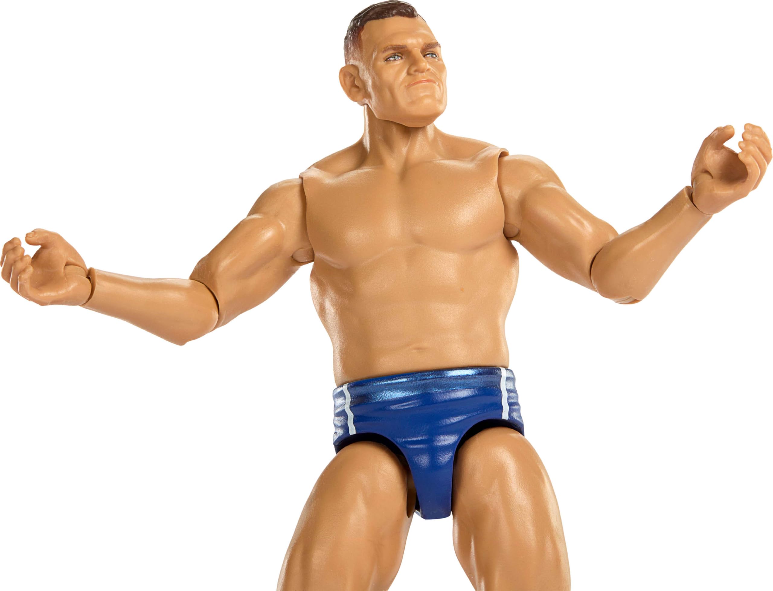 Mattel WWE Gunther packaging display demonstrates collectible-ready presentation on shelves.