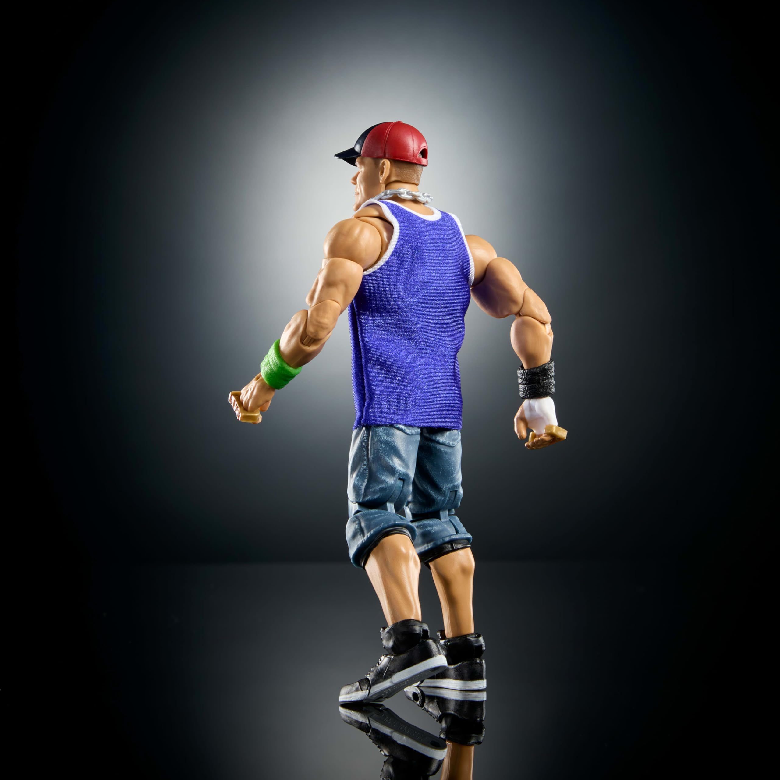 Mattel WWE John Cena packaging keeps accessories organized for easy setup.