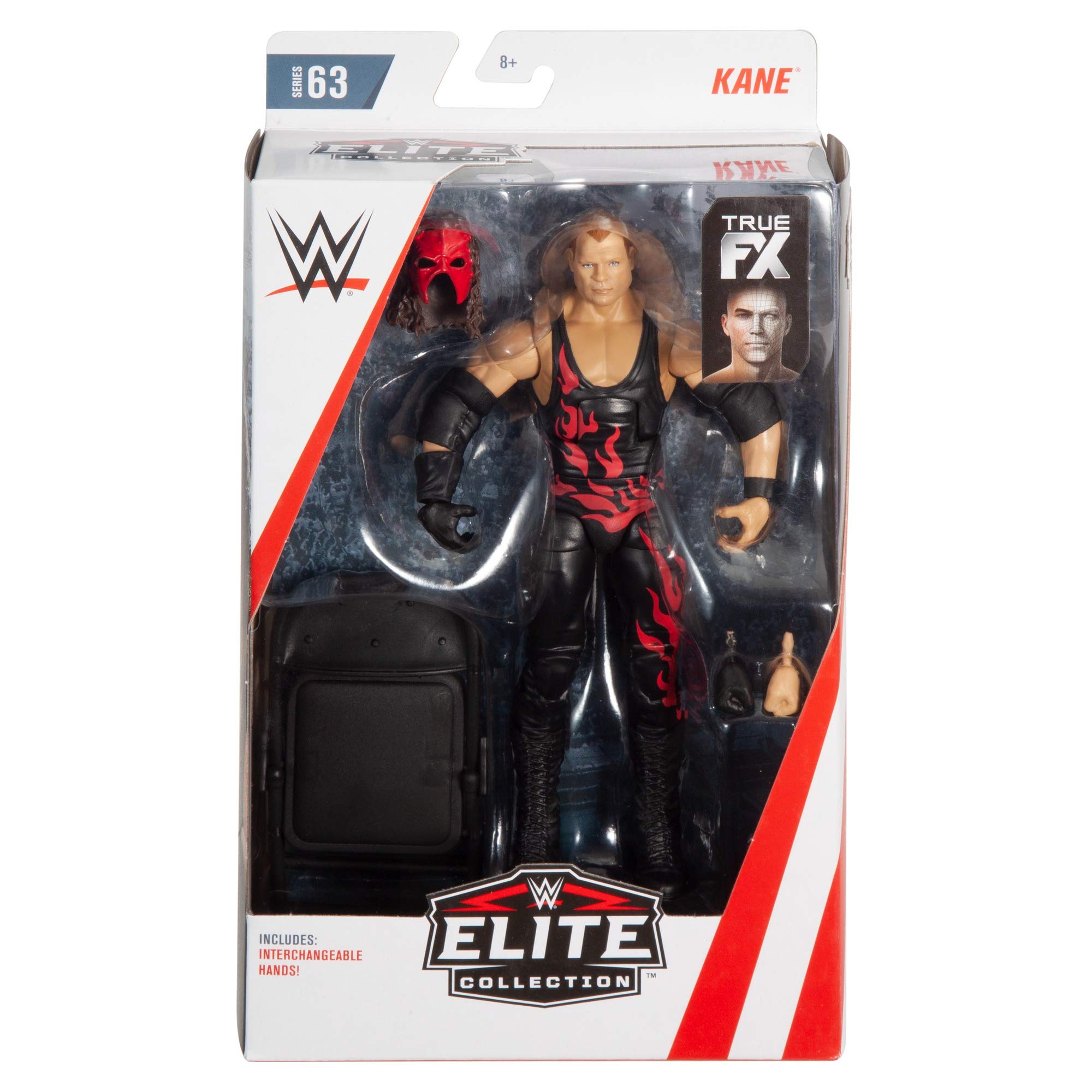 Mattel WWE Kane Elite figure in ring gear with iconic accessories
