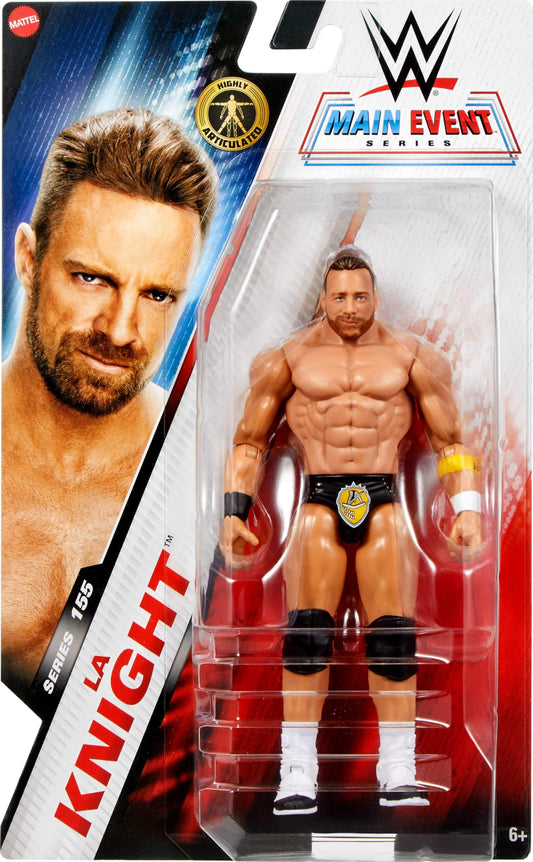 Mattel WWE LA Knight figure articulation points enable dynamic pose options.