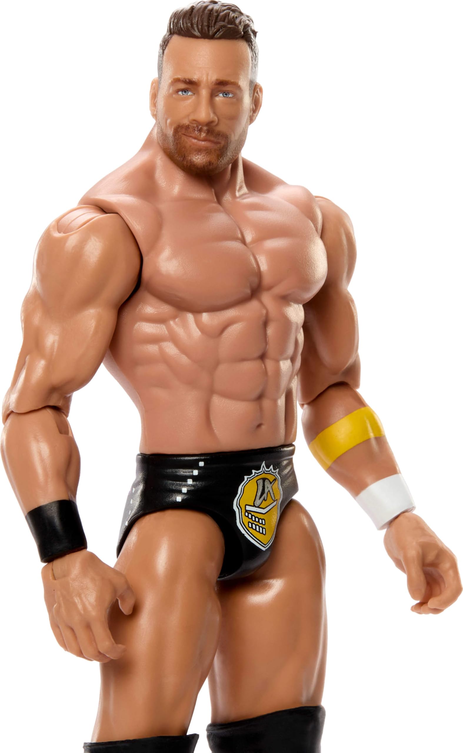 Mattel WWE LA Knight figure TrueFX detailing for lifelike facial likeness.