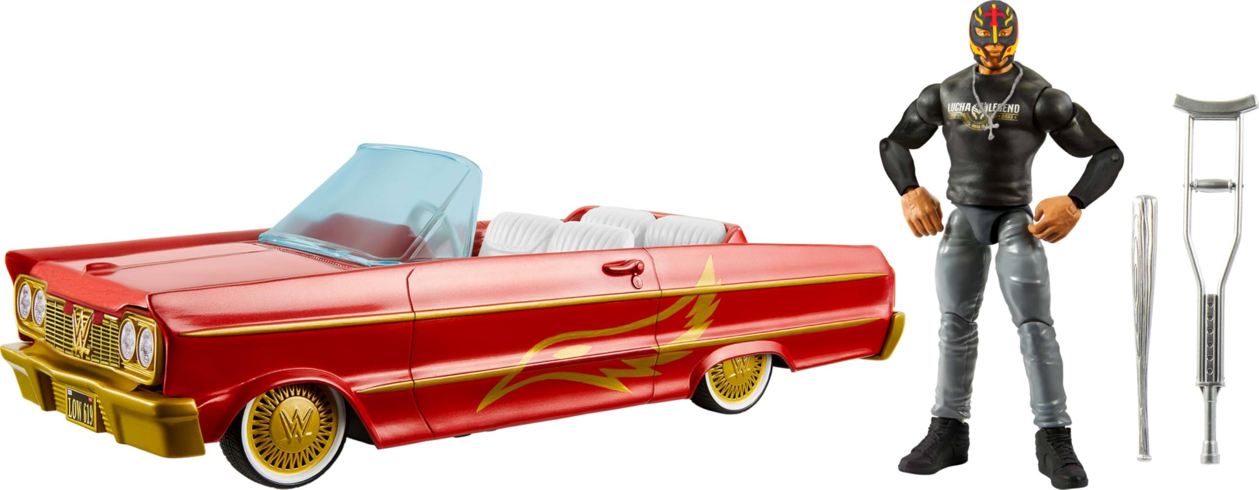 Mattel WWE Lucha Low Rider vehicle with bold design and smooth rolling action for playtime