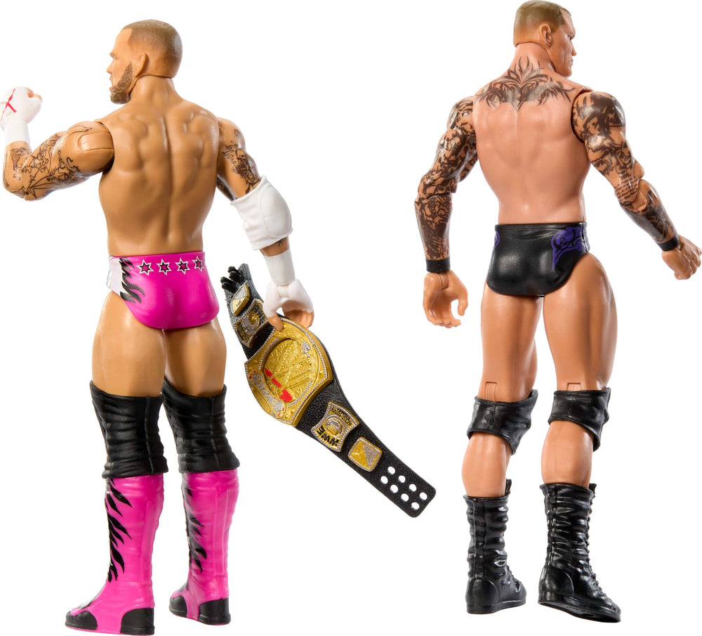 Mattel WWE figures wear authentic ring gear for immersive display moments.