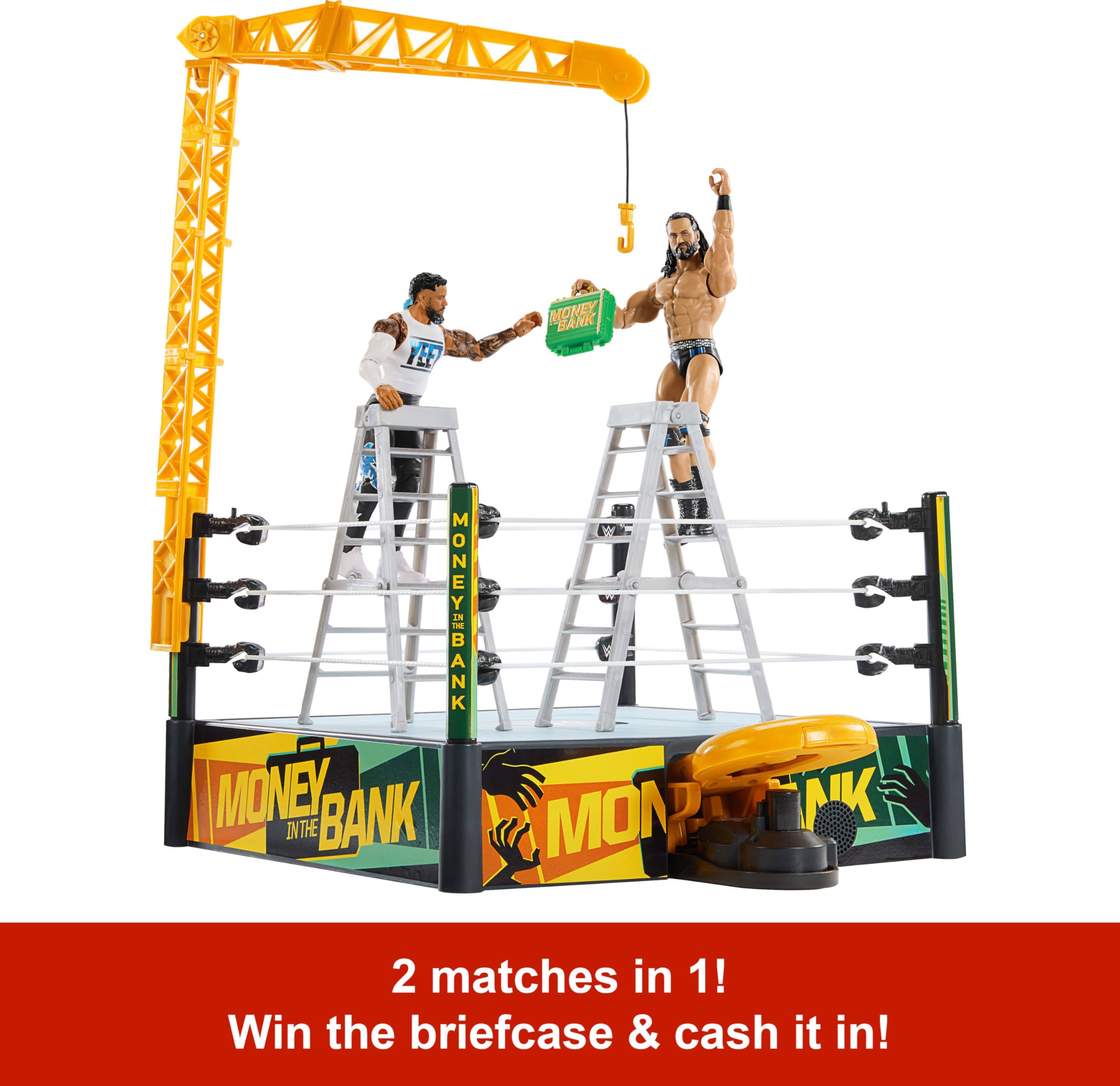 Mattel WWE Money in the Bank ring playset briefcase and ladders ready for use