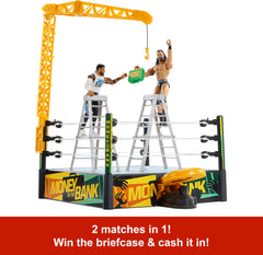 Mattel WWE Money in the Bank ring playset briefcase and ladders ready for use