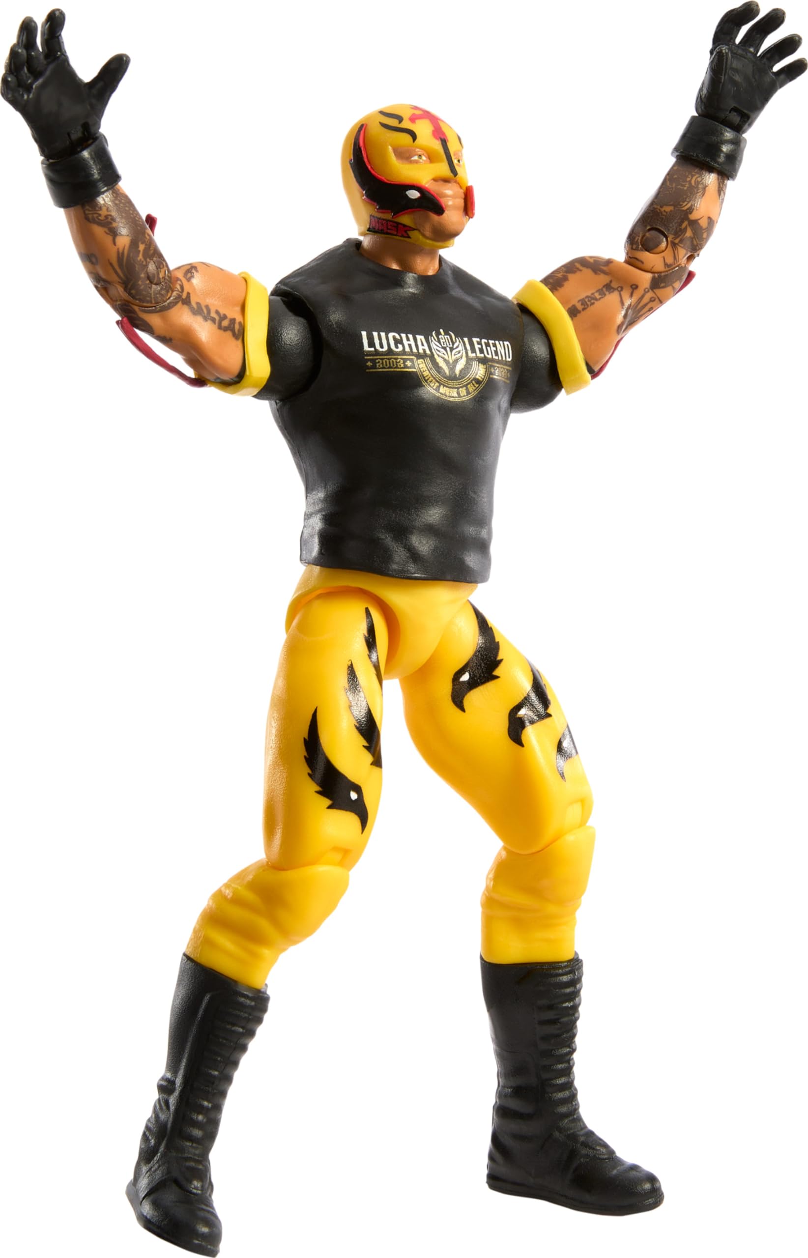 Mattel Rey Mysterio 6-inch figure with face sculpt for lifelike display.