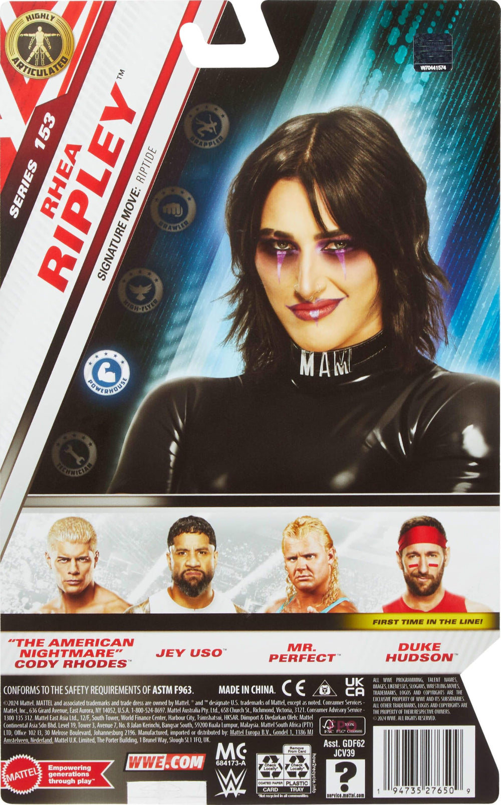 Mattel WWE Rhea Ripley figure dynamic poses enable recreating signature moves.