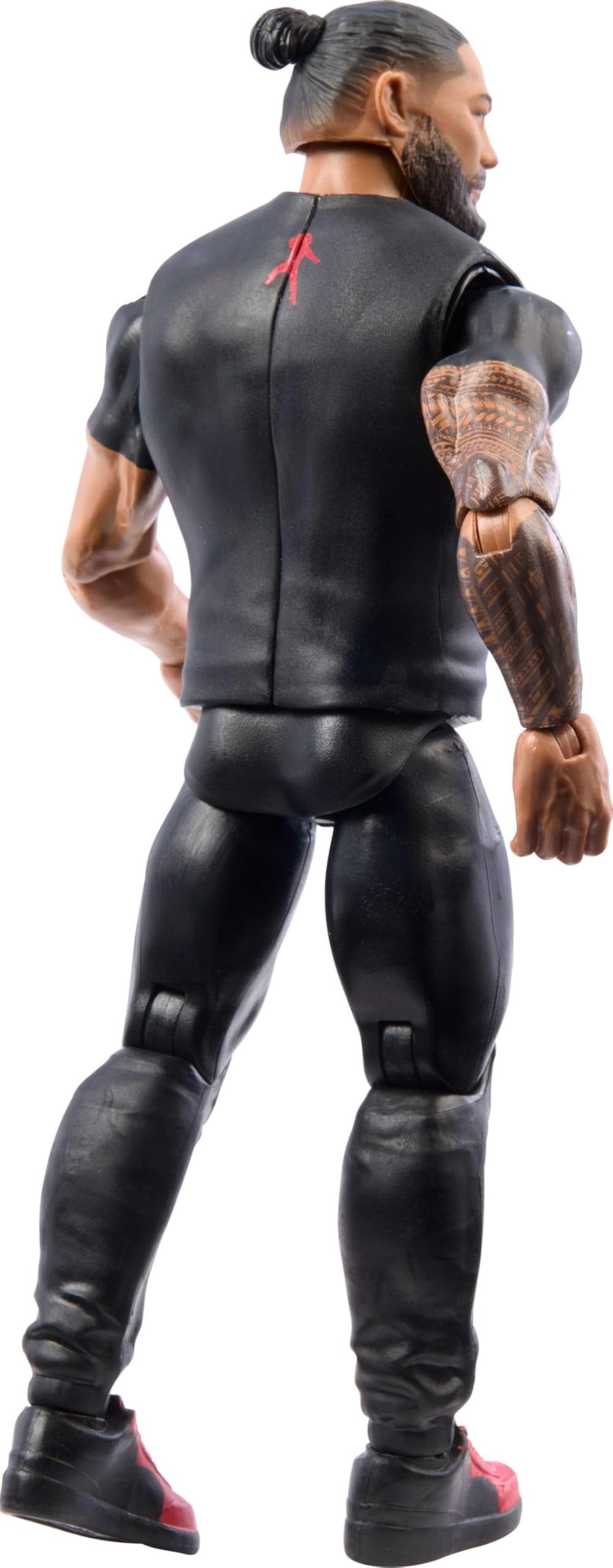 Mattel WWE Roman Reigns figure packaging image highlighting collectability and shelf appeal.