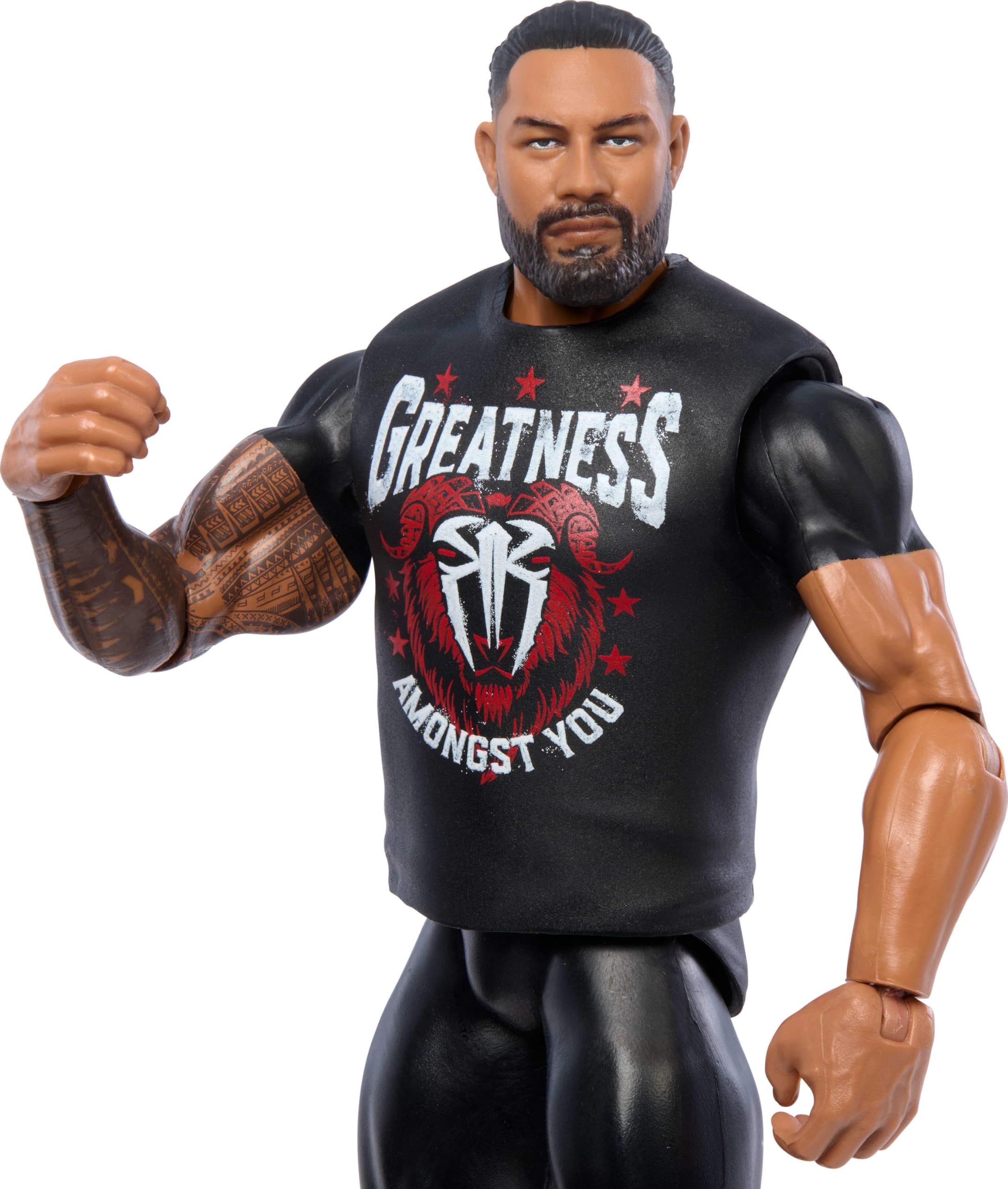 Mattel WWE Roman Reigns figure truefx face offers lifelike details for collectors.
