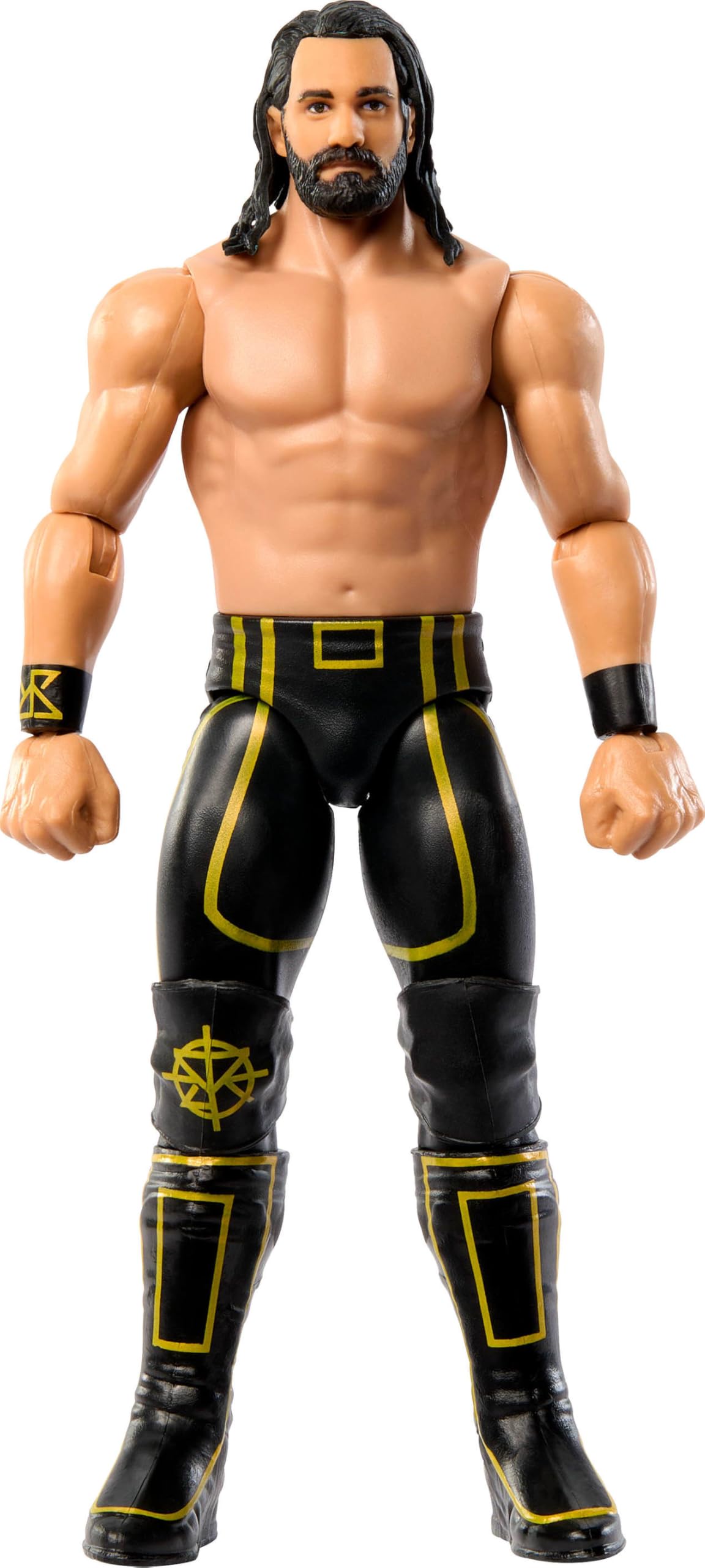 Mattel WWE Seth Rollins action figure front view showing authentic ring gear.