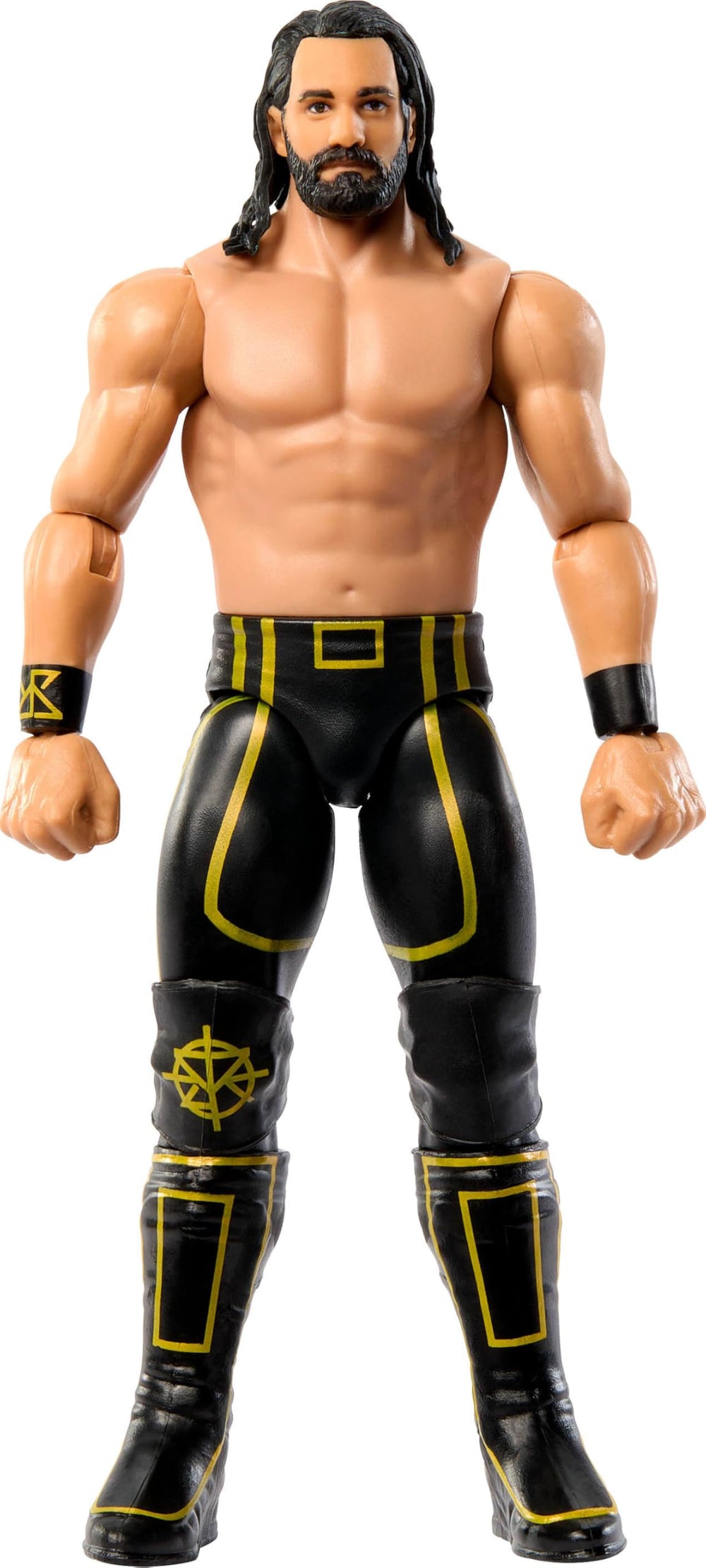 Mattel WWE Seth Rollins action figure front view showing authentic ring gear.