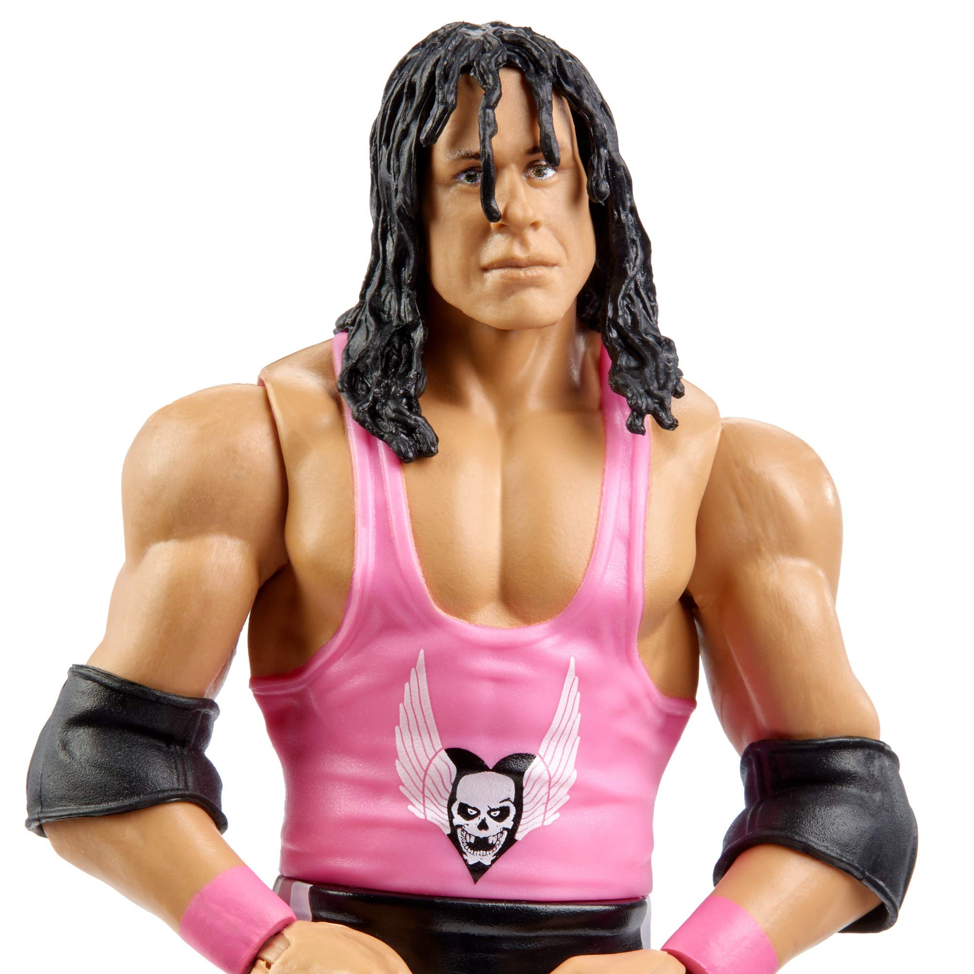 Mattel WWE SummerSlam Bret Hitman Hart ring gear close-up highlighting authentic attire.