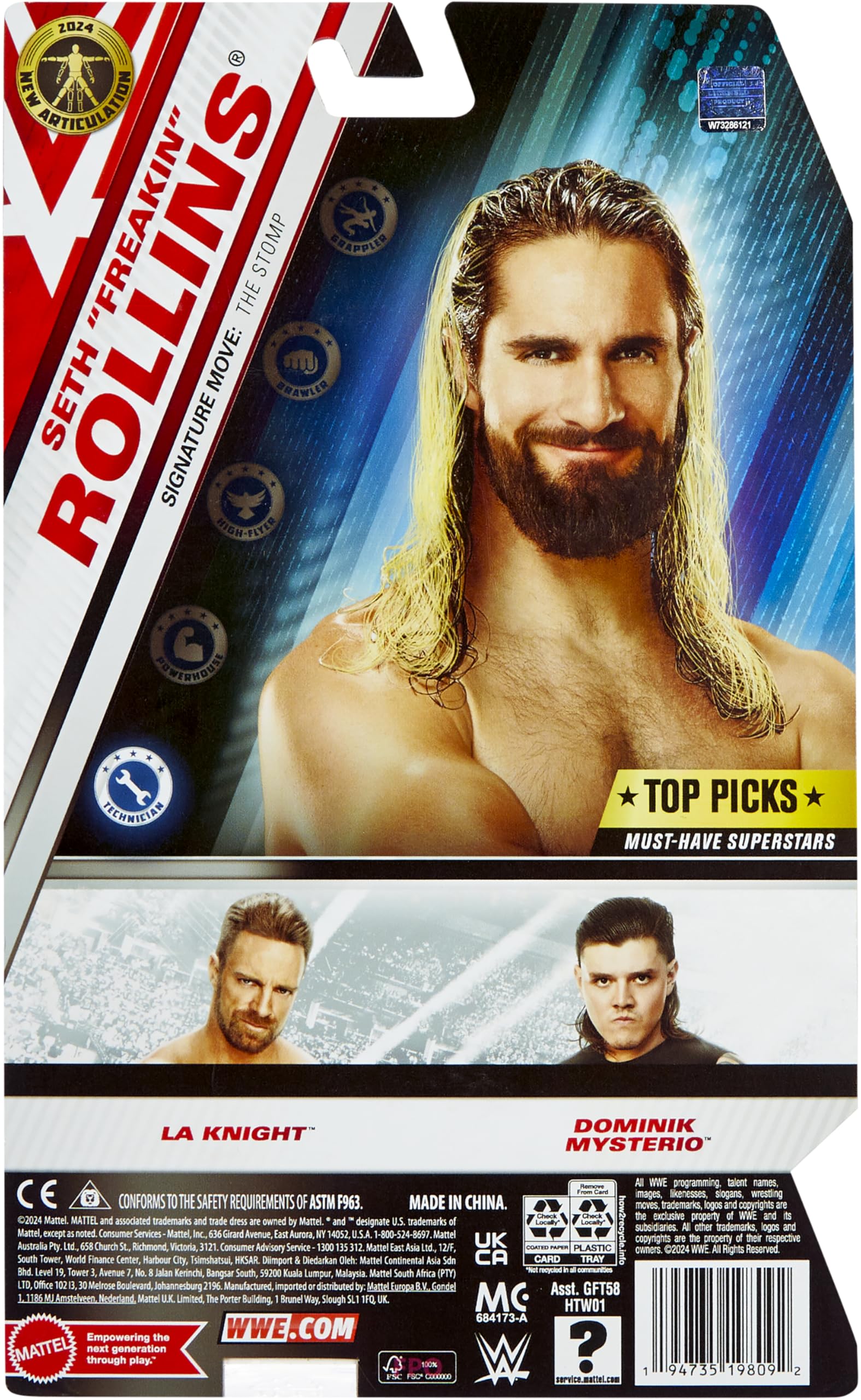 Mattel WWE Top Picks Seth Rollins dynamic pose ready for action scenes.