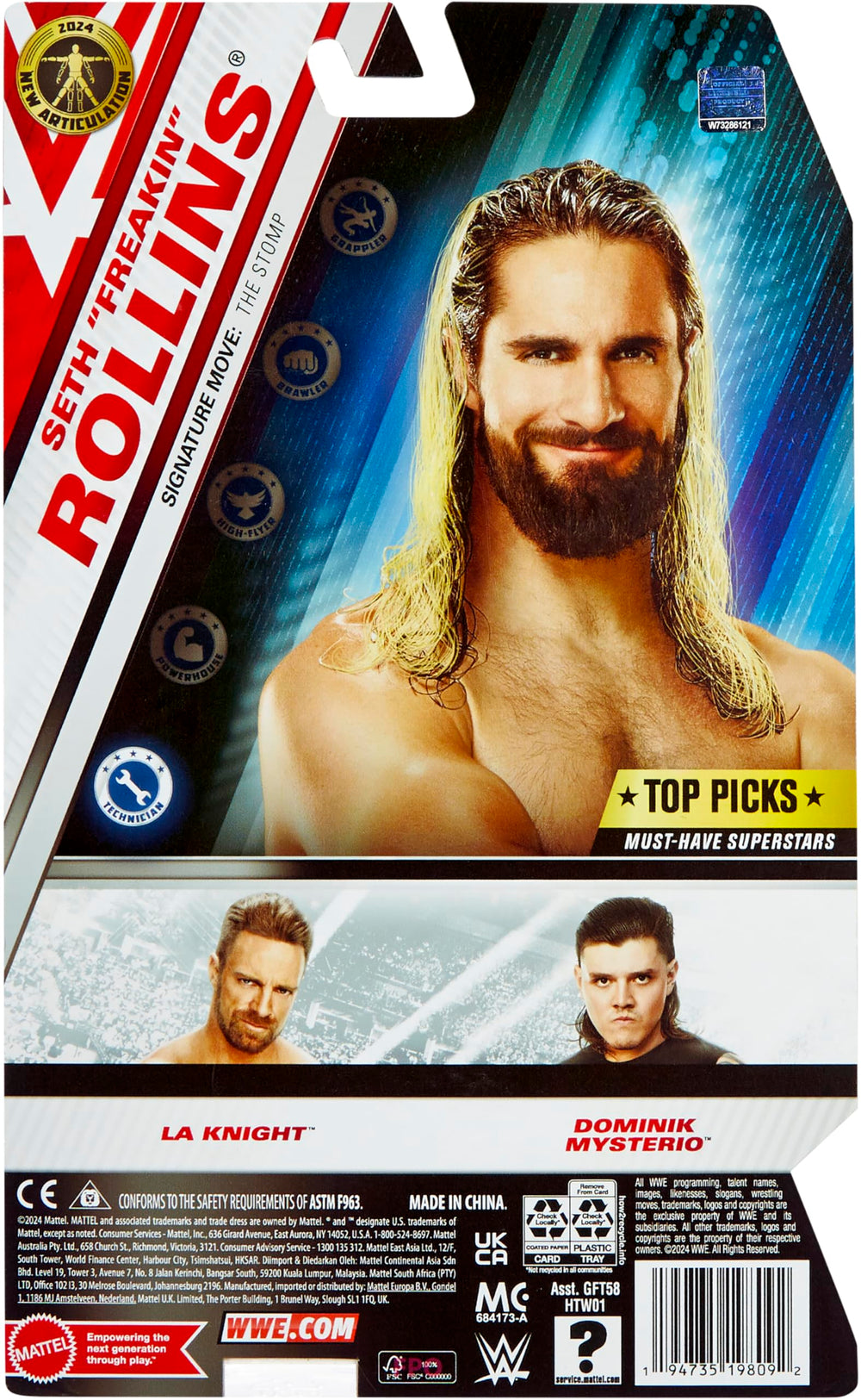 Mattel WWE Top Picks Seth Rollins dynamic pose ready for action scenes.
