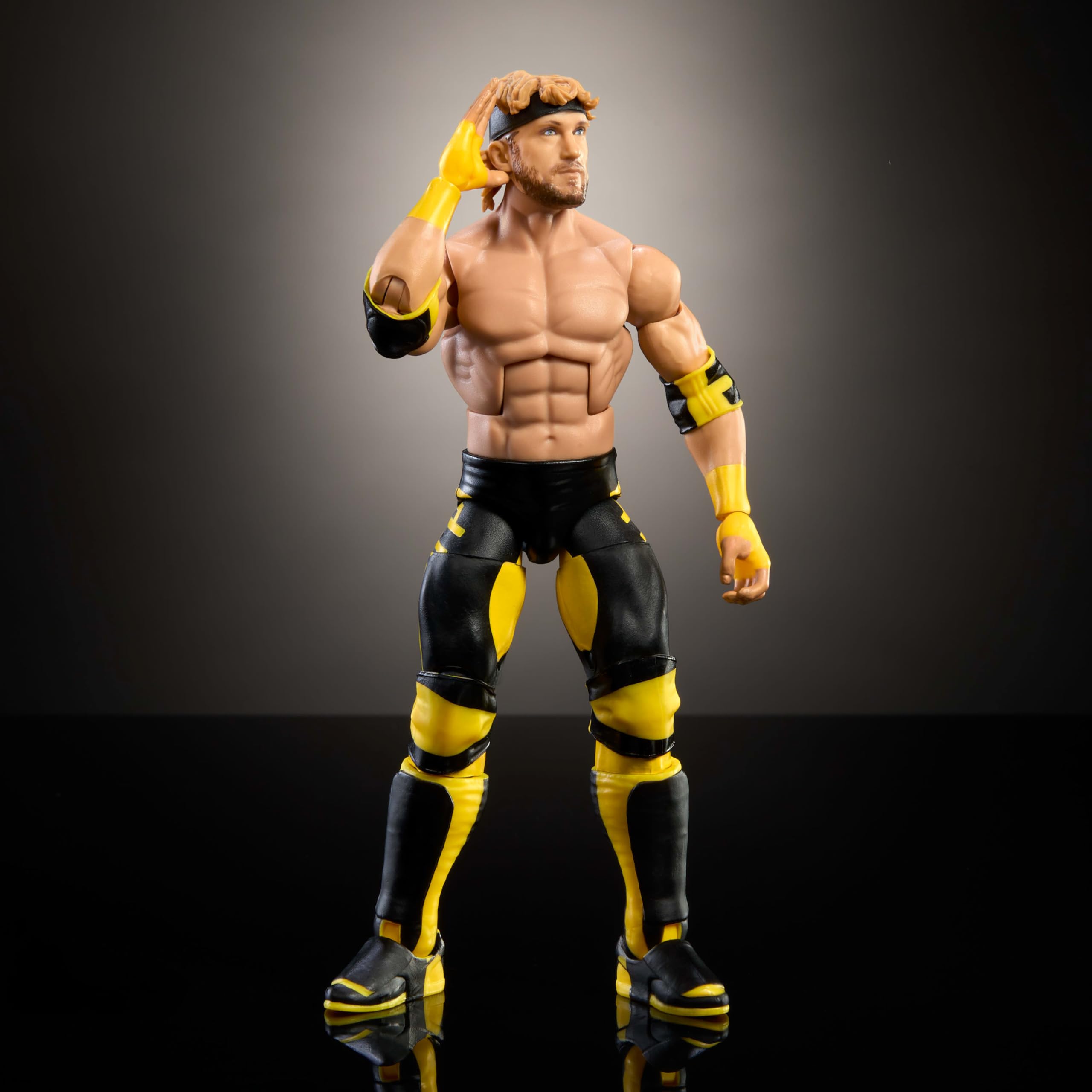 Mattel WWE Top Picks Elite Logan Paul TrueFX detail enhances collector display.