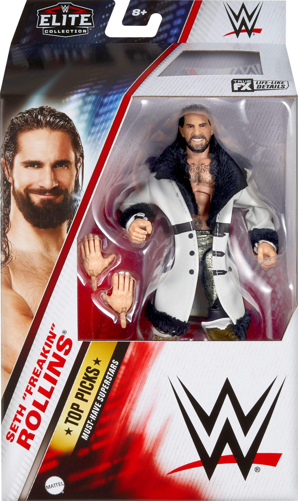 Seth Rollins figure showing swappable hands for dynamic poses.