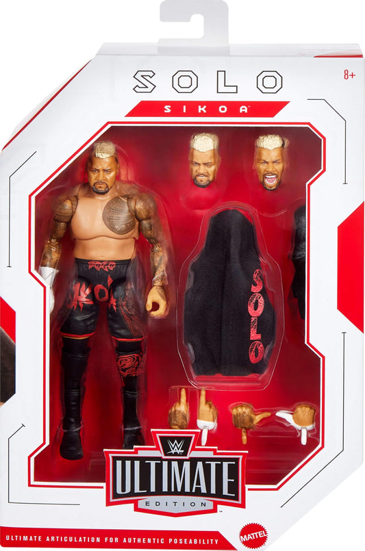 Mattel WWE Ultimate Edition Solo Sikoa swappable heads offer expression versatility.