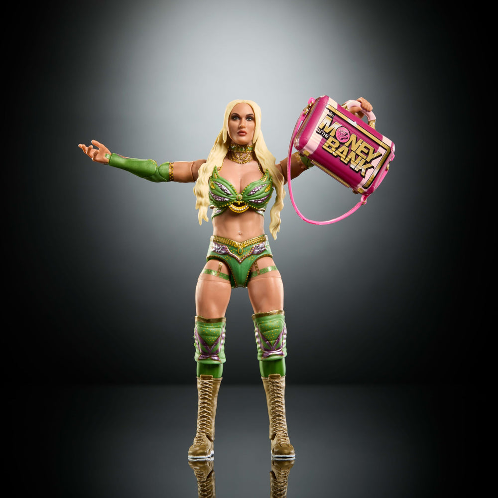 Mattel WWE Tiffany Stratton figure with swappable heads for expressive poses.