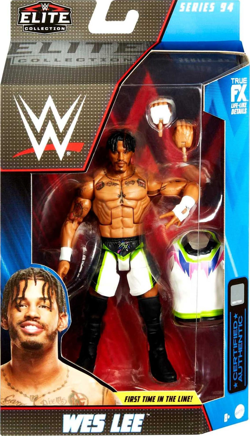 Mattel WWE Wes Lee Elite TrueFX detail captures lifelike features for display