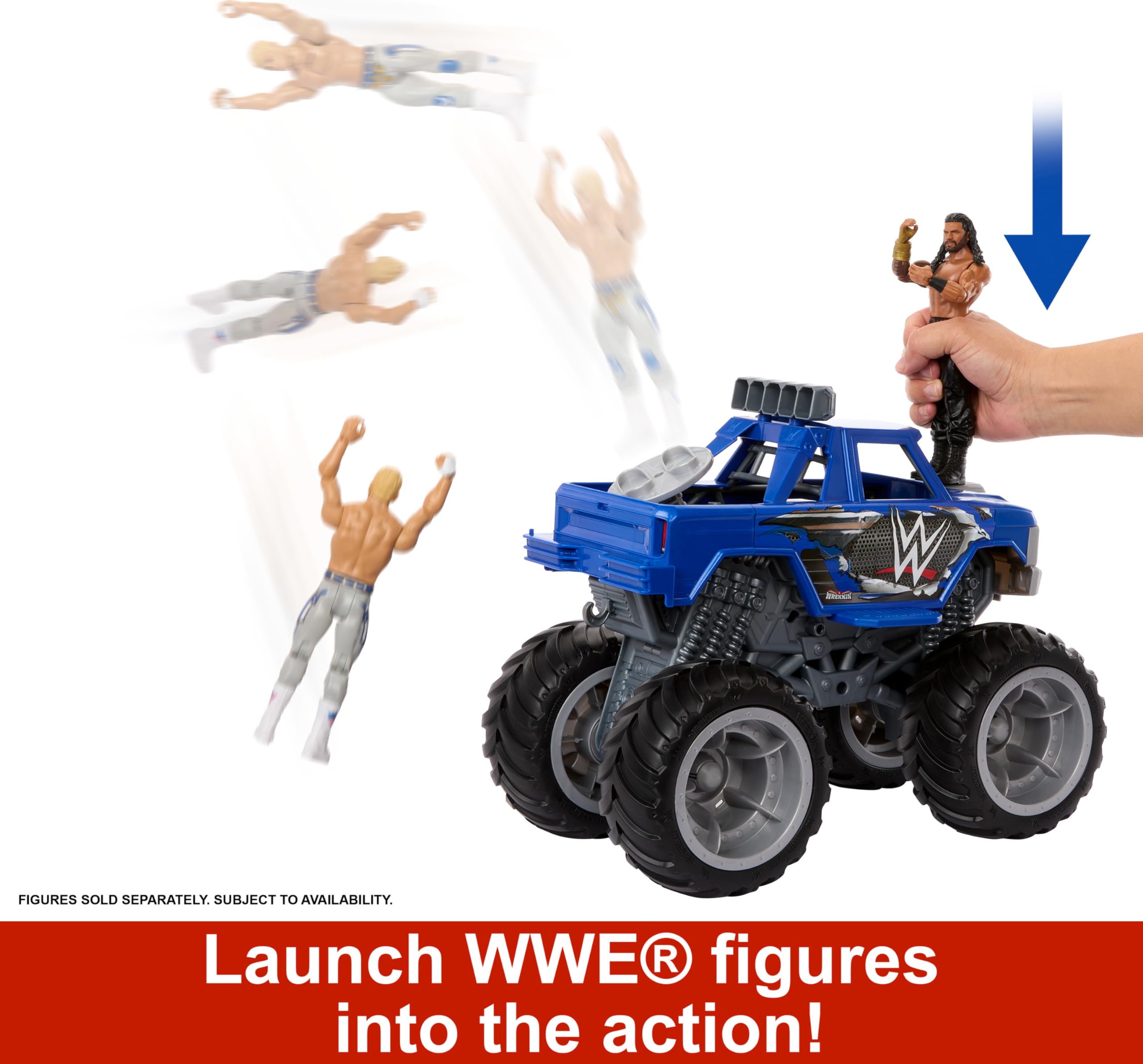 Mattel WWE Wrekkin Slam Crusher bumper-destructible theme enhances high-energy play