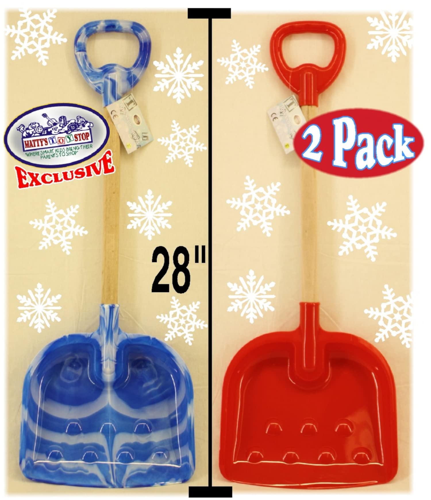 Matty's Toy Stop 28-inch red-blue swirl shovel handle showing durable build for kids