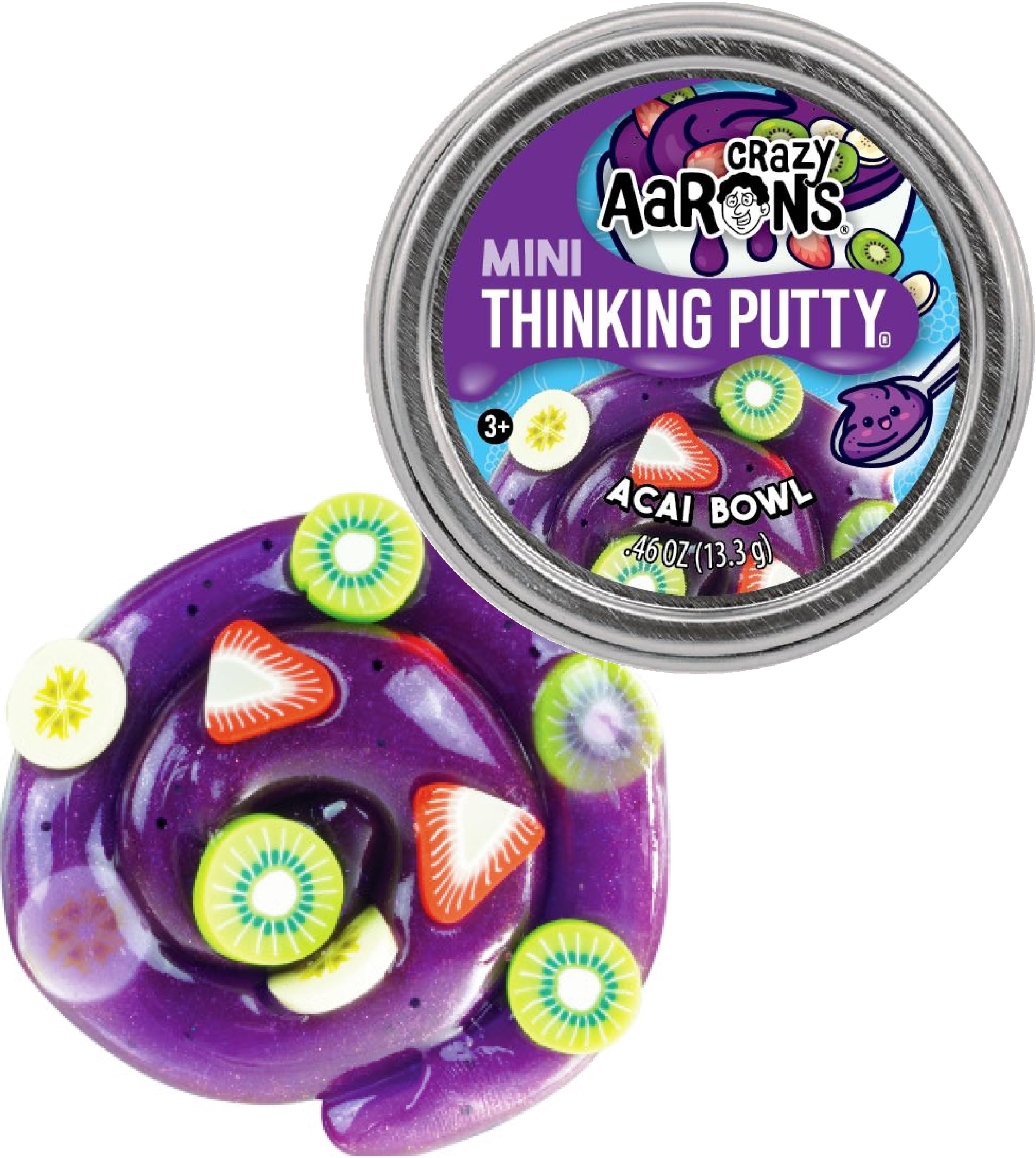 Matty's Toy Stop Acai Bowl mini tin putty in vibrant purple with fruity pieces