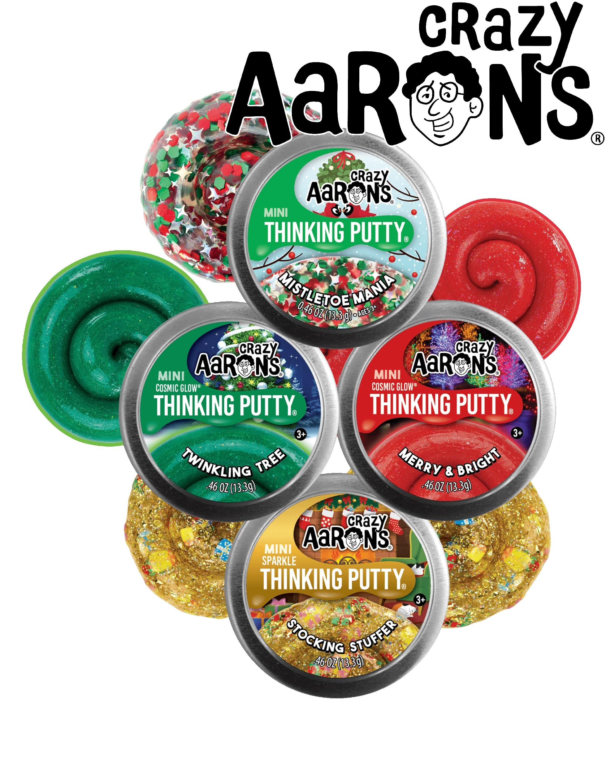 Matty's Toy Stop Crazy Aaron's Stocking Stuffer Sparkle putty in a mini tin for festive sparkle.
