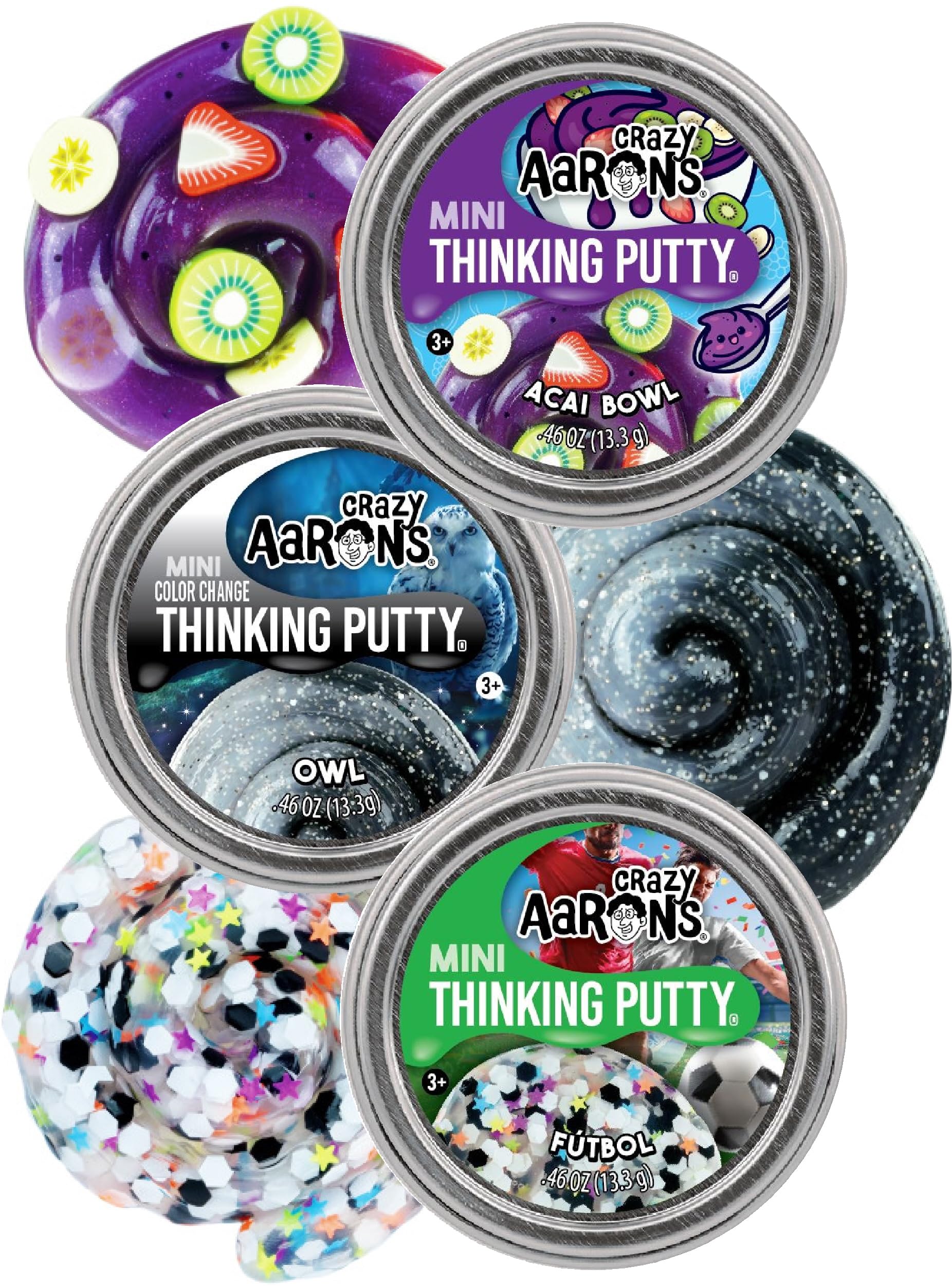 Matty's Toy Stop Futbol mini tin putty with soccer-ball sparkle for on-the-go fidgeting