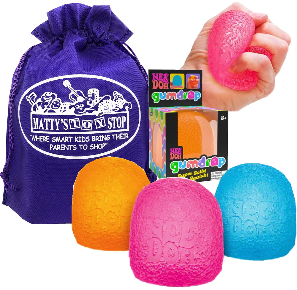 Matty's Toy Stop NeeDoh Gumdrop Groovy Glob in assorted colors for tactile play and focus.