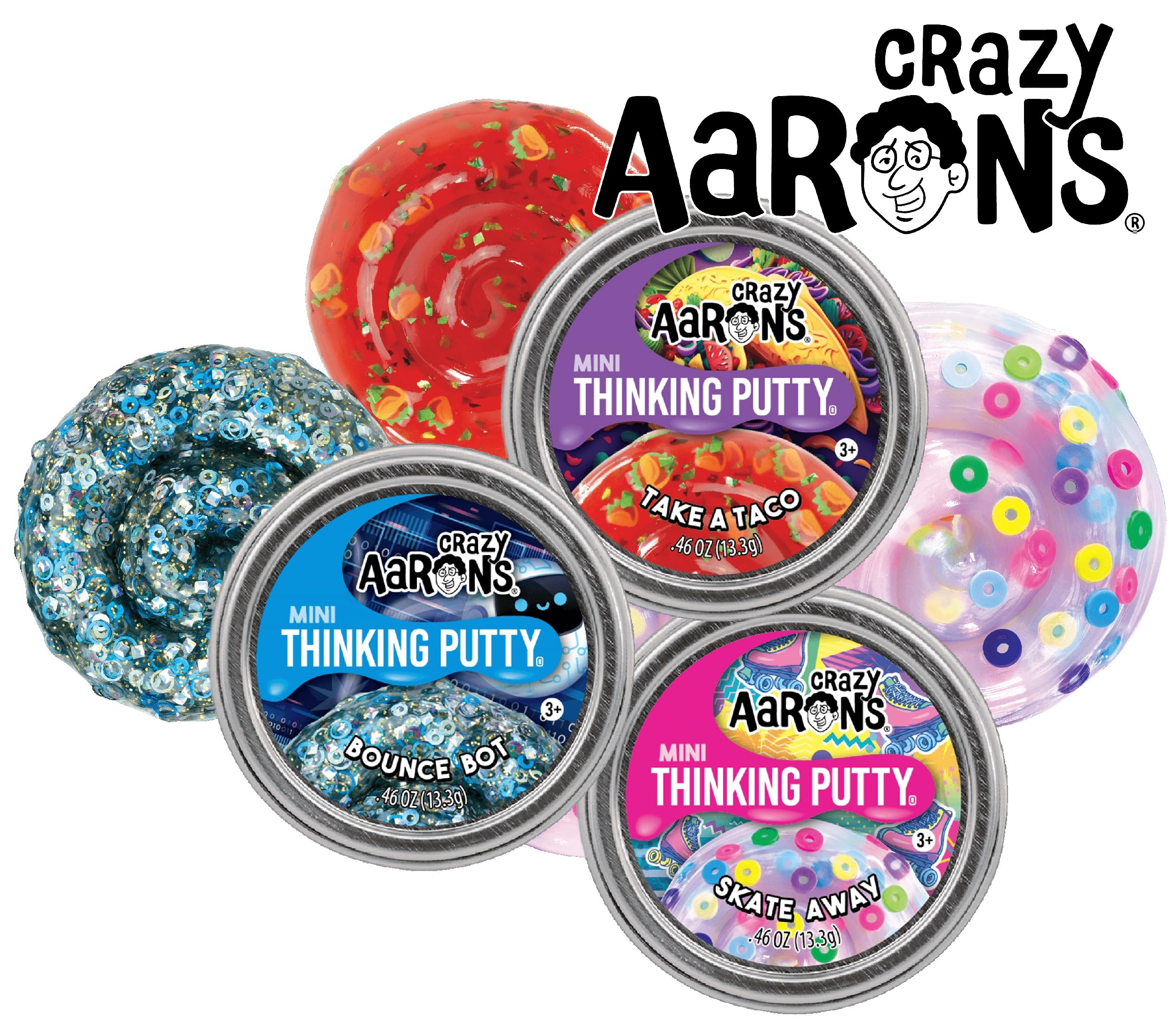 Matty's Toy Stop Skate Away mini tin putty encourages stretching art and colorful designs.