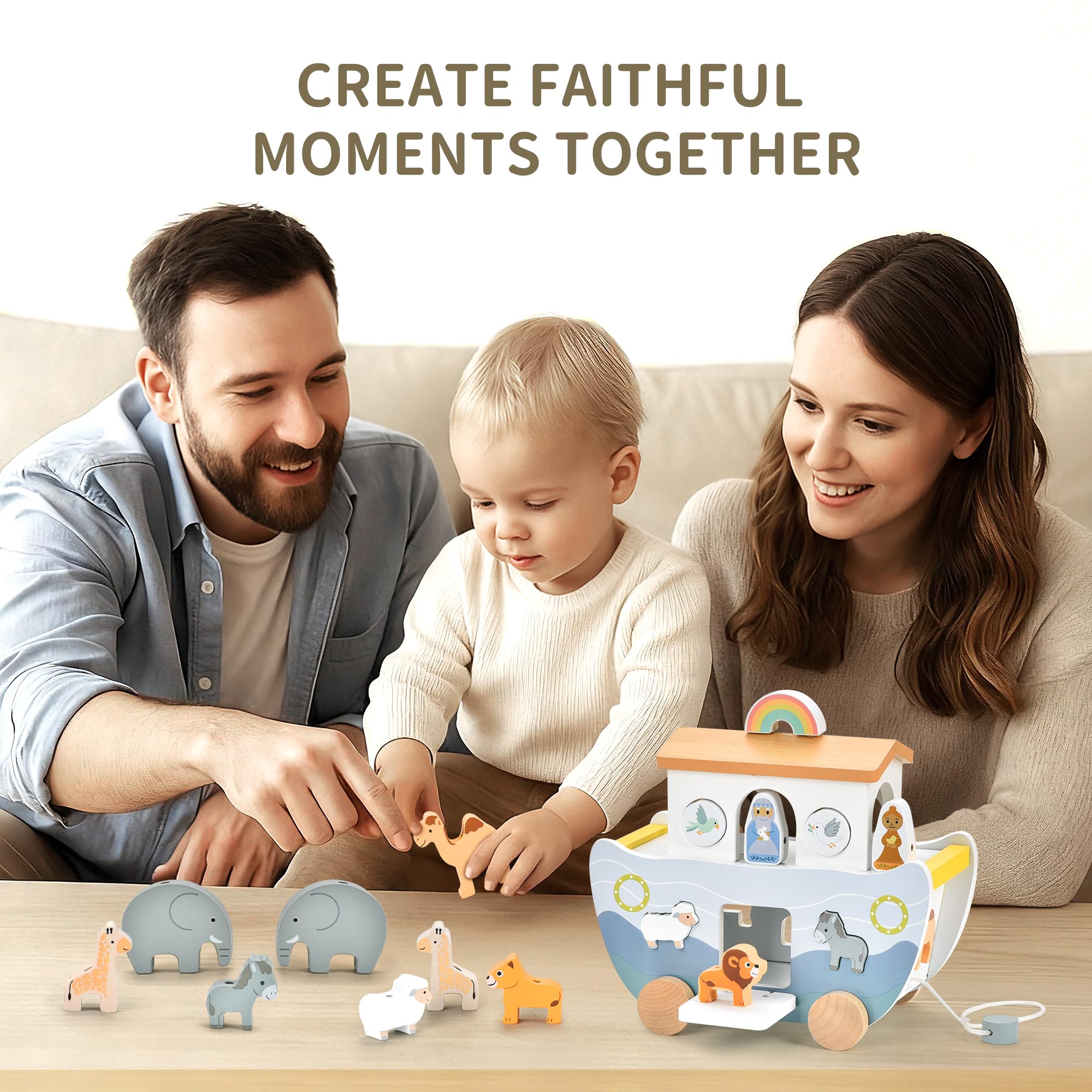 Mauzutta Noahs Ark with sturdy pull string for open-ended play.