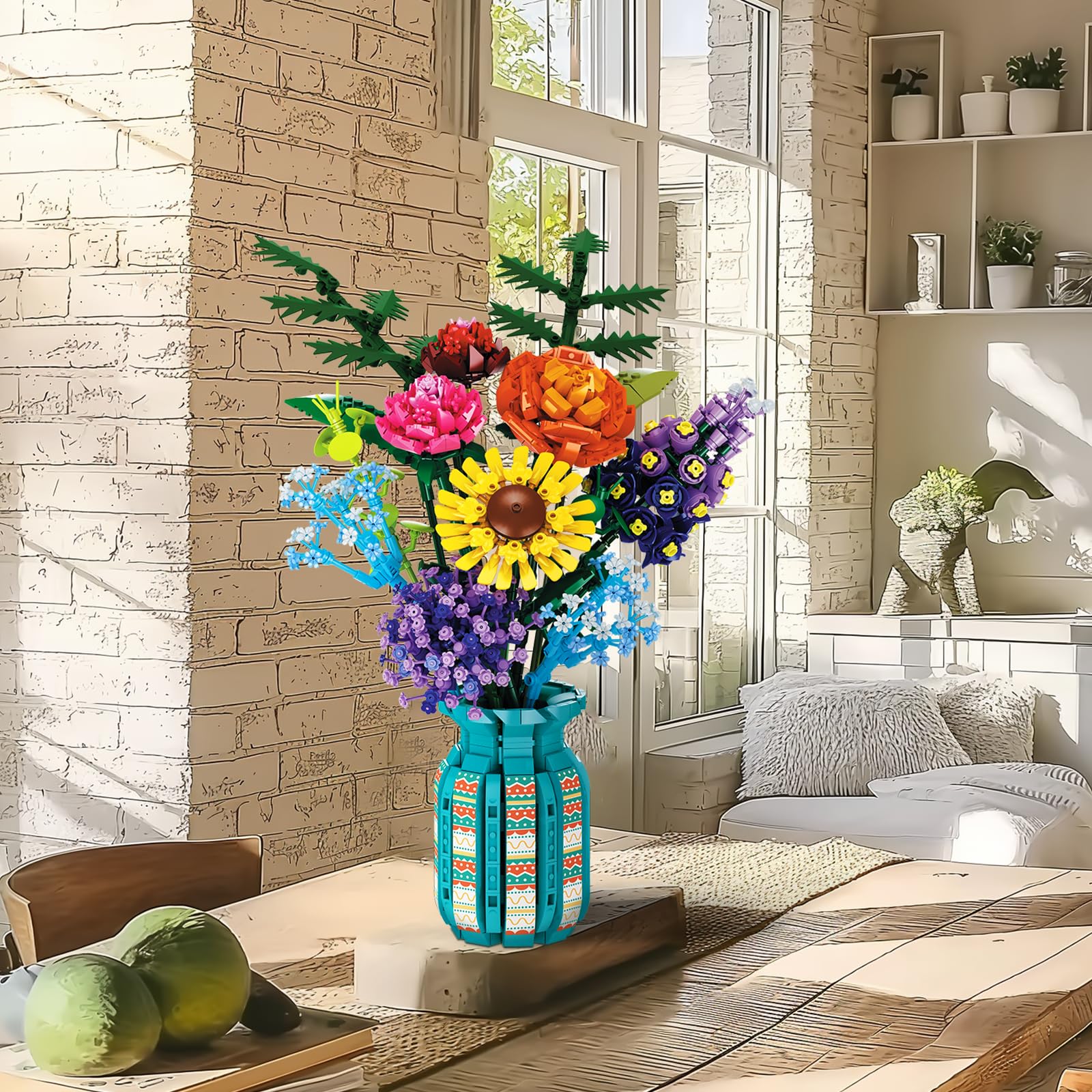 Mavo Brix assembly captures a calm, meditative moment while building the bouquet.
