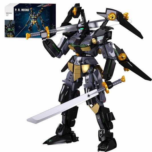 Mavo brix mech building set black robot figure ready for display and creative play.