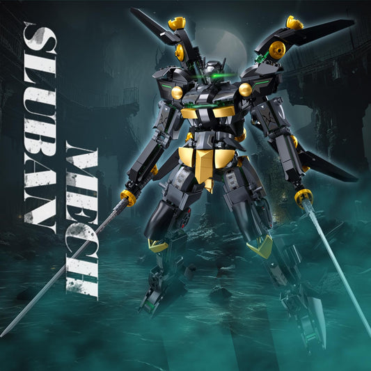 Mech building set by Mavo brix with flexible joints enables dynamic posing.
