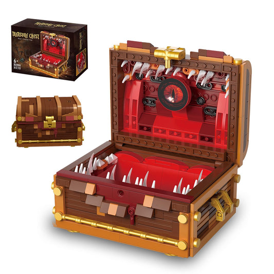Mavo brix Mimic Chest building set during assembly for a dramatic treasure reveal.