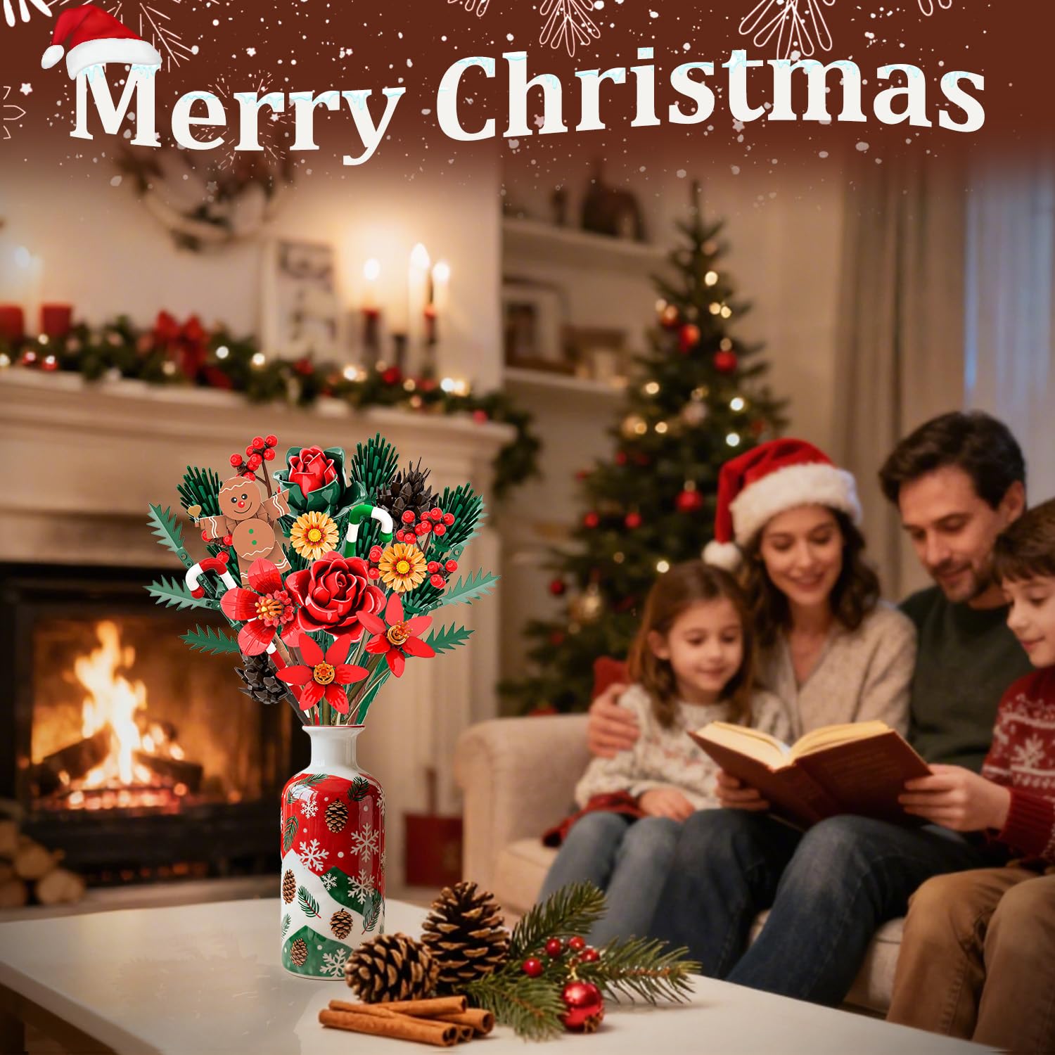 Pine branch accents from Mavo brix Christmas set for decor