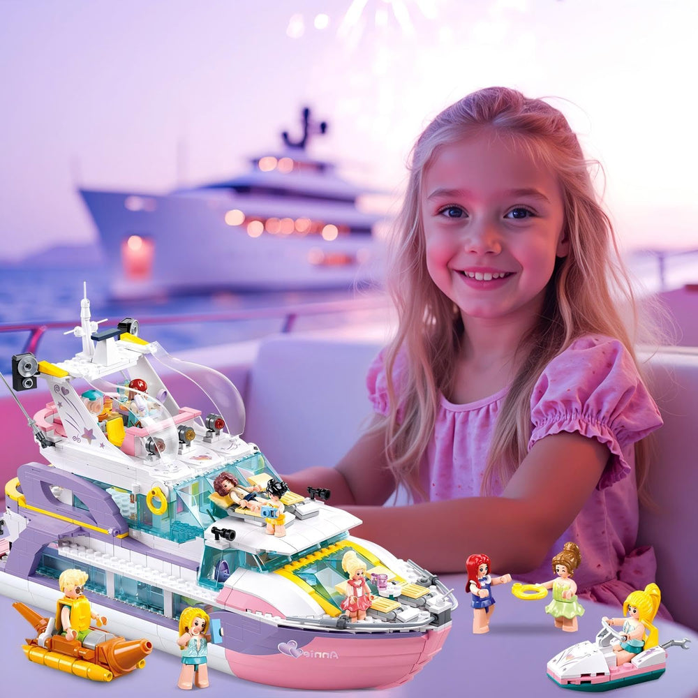 Mavo Brix Pink Yacht eight minifigures fuel rich storytelling.