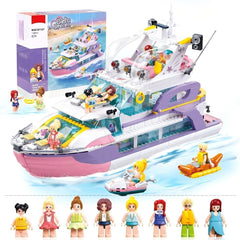 Mavo Brix Pink Yacht three-deck scene for imaginative play and storytelling.